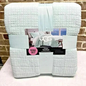 UGG Campo Quilt and Shams Set KING SIZE in Marble Soft Aqua 3 Pc Soft NEW